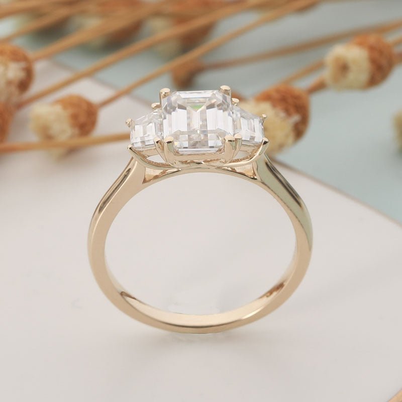 14K Yellow Gold Emerald Cut Diamond Baguette Engagement Ring-Black Diamonds New York