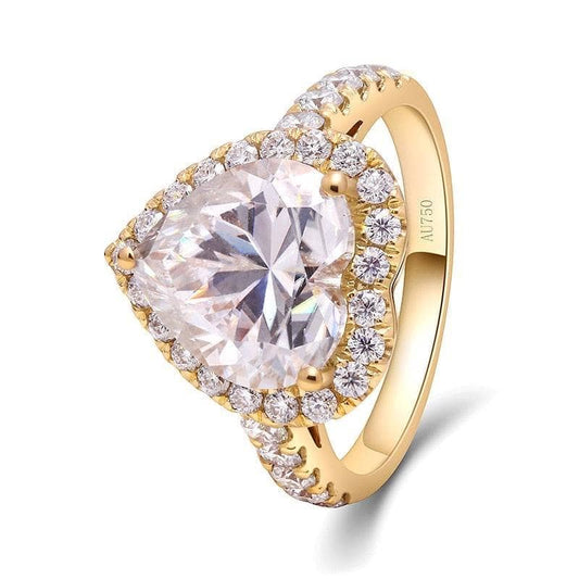 14k Yellow Gold Heart Cut 4.0ct 10mm Moissanite Halo Engagement Ring - Black Diamonds New York