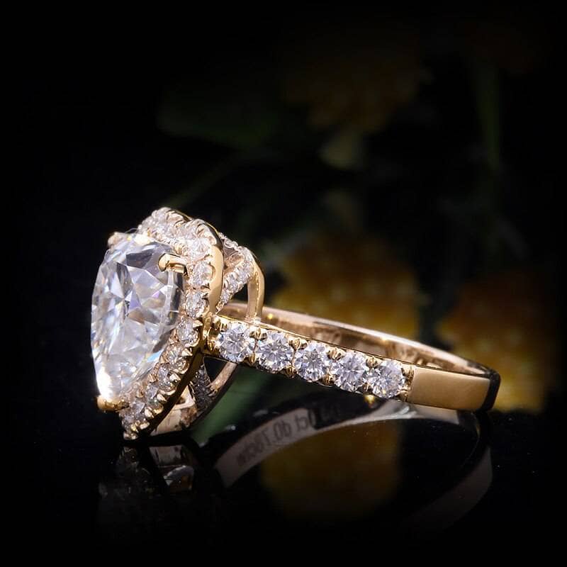 14k Yellow Gold Heart Cut 4.0ct 10mm Diamond Halo Engagement Ring-Black Diamonds New York