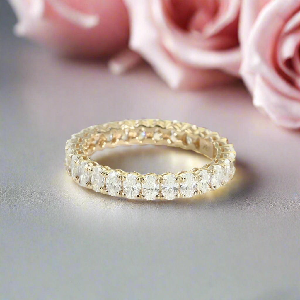 14k Yellow Gold Oval Cut Diamond Eternity Stackable Ring Band-Black Diamonds New York