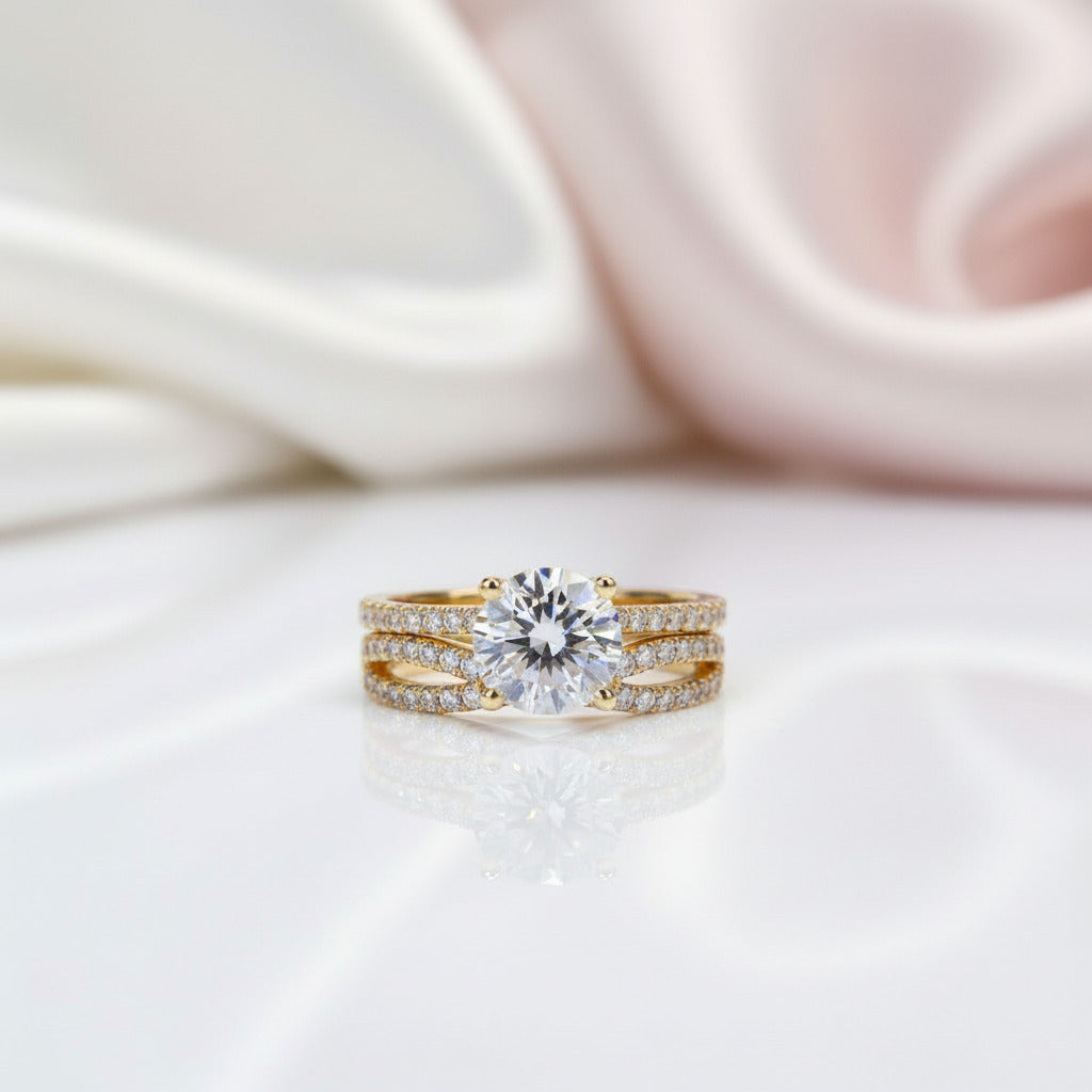 14K Yellow Gold Round Brilliant Cut Diamond Option Engagement Ring Set-Black Diamonds New York