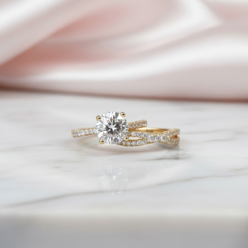 14K Yellow Gold Round Brilliant Cut Diamond Option Engagement Ring Set-Black Diamonds New York
