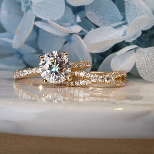 14K Yellow Gold Round Brilliant Cut Diamond Engagement Ring Set-Black Diamonds New York