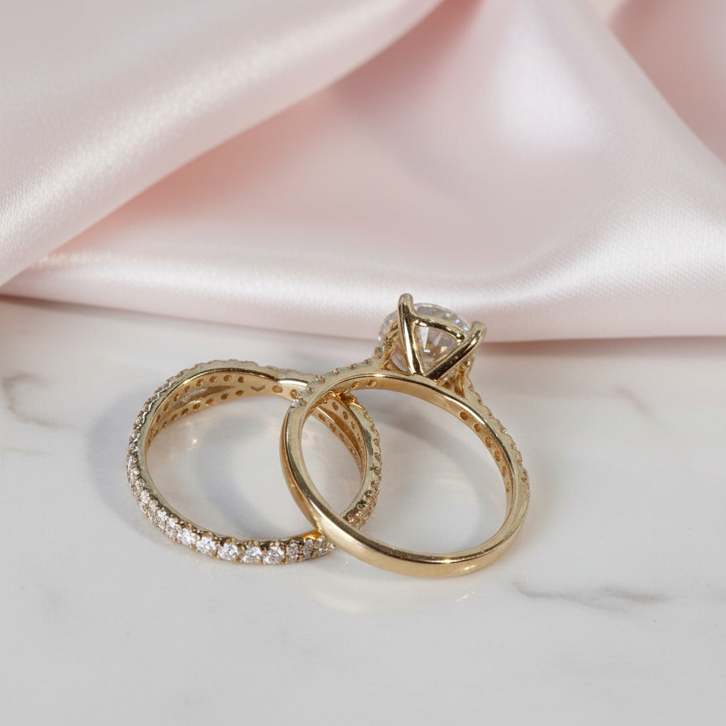 14K Yellow Gold Round Brilliant Cut Diamond Option Engagement Ring Set-Black Diamonds New York