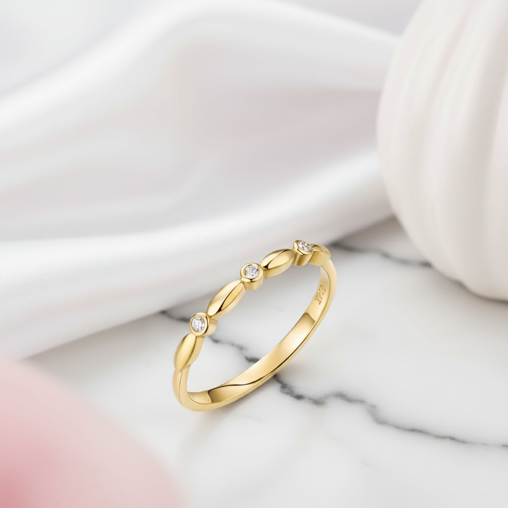 14k Yellow Gold Stackable Ring 0.03ct Natural Diamond Option-Black Diamonds New York