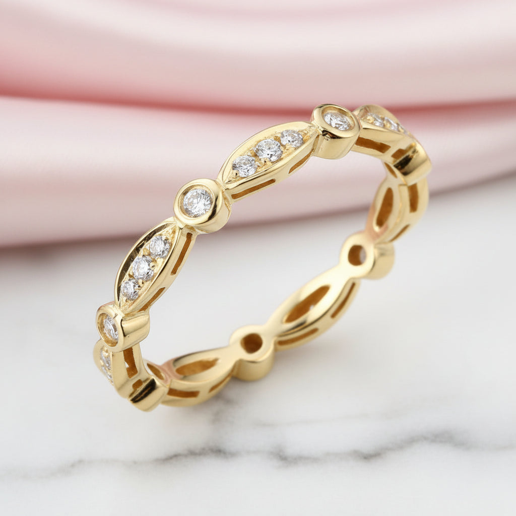 14k Yellow Gold Vintage Ring Band 0.3ct Natural Diamond-Black Diamonds New York