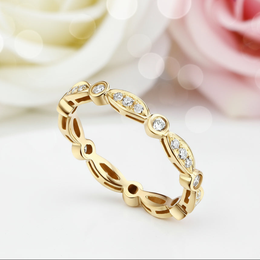 14k Yellow Gold Vintage Ring Band 0.3ct Natural Diamonds-Black Diamonds New York