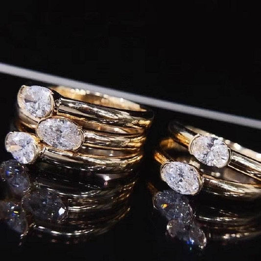 14k Yellow Gold VVS1 Oval Cut Moissanite Engagement Ring - Black Diamonds New York