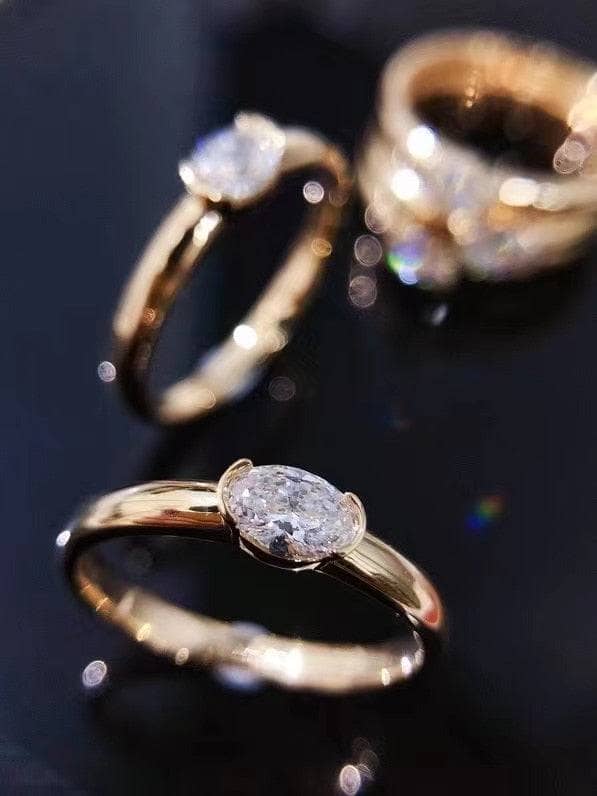 14k Yellow Gold VVS1 Oval Cut Moissanite Engagement Ring-Black Diamonds New York