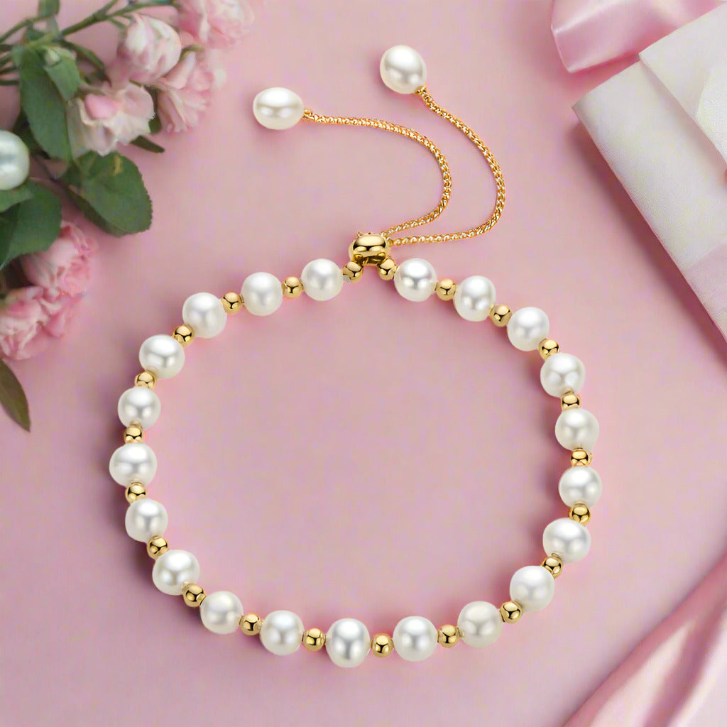 14k Gold Filled Freshwater Pearl Bracelet-Black Diamonds New York