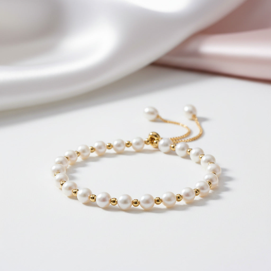 14k Gold Filled Freshwater Pearl Bracelet-Black Diamonds New York