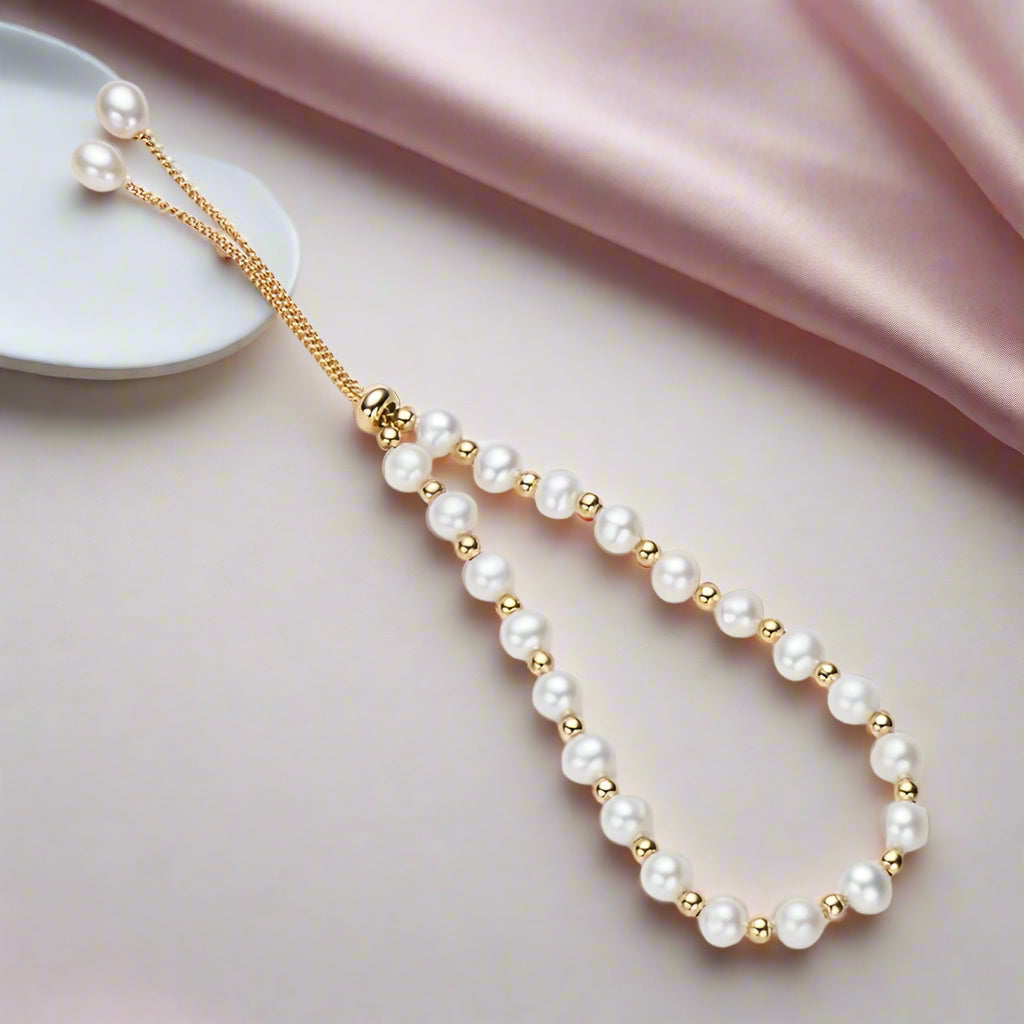 14k Gold Filled Freshwater Pearl Bracelet-Black Diamonds New York