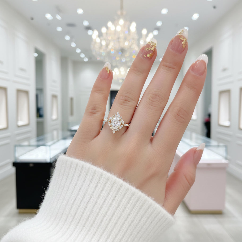 14k Gold Oval Cut 1.0 Ct Diamond Option Antique Flower Engagement Ring-Black Diamonds New York