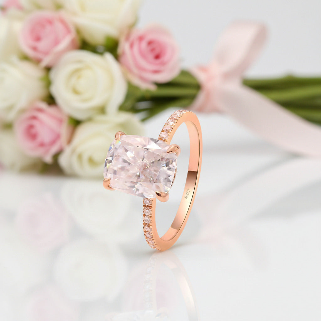 14k Gold VVS1 Cushion Cut 3.0 Ct Diamond Option Halo Engagement Ring-Black Diamonds New York