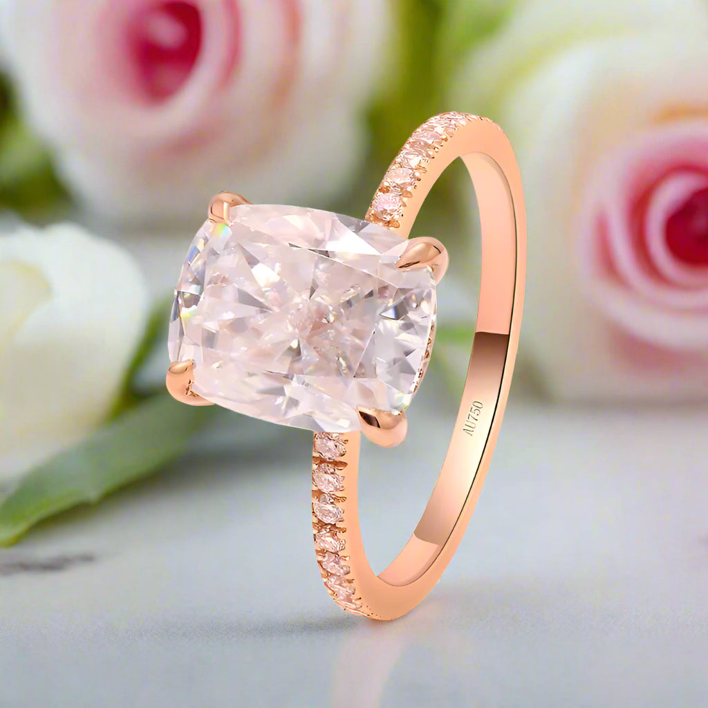 14k Gold VVS1 Cushion Cut 3.0 Ct Diamond Halo Engagement Ring-Black Diamonds New York