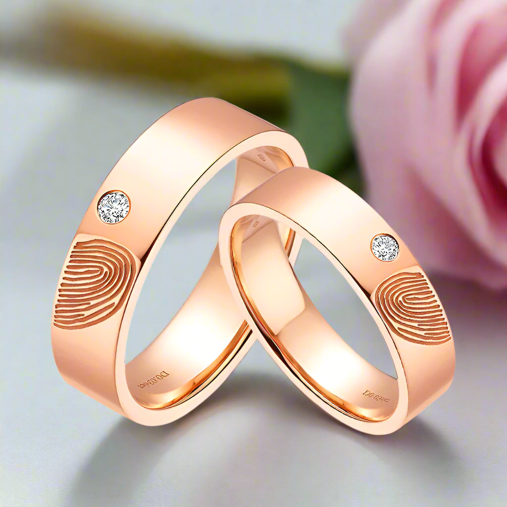 14k Rose Gold Round Diamond Fingerprint Engagement Ring-Black Diamonds New York