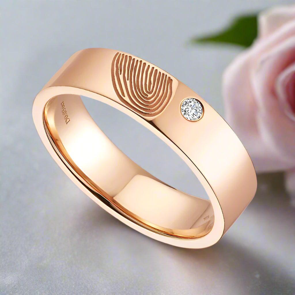 14k Rose Gold Round Diamond Fingerprint Engagement Ring-Black Diamonds New York