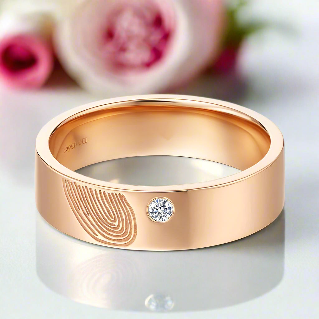 14k Rose Gold Round Diamond Fingerprint Engagement Ring-Black Diamonds New York