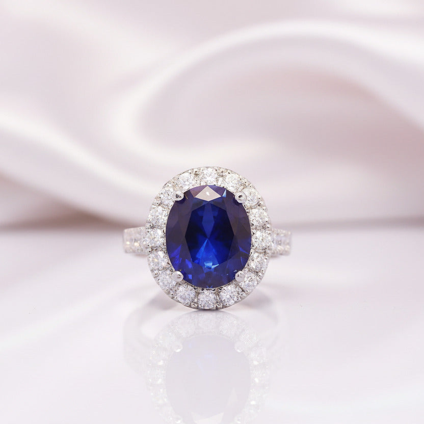 14k Solid White Gold 5.0ct Oval Sapphire Diamond Engagement Ring-Black Diamonds New York