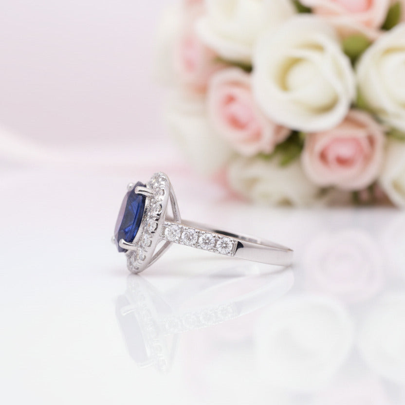 14k Solid White Gold 5.0ct Oval Sapphire Diamond Engagement Ring-Black Diamonds New York