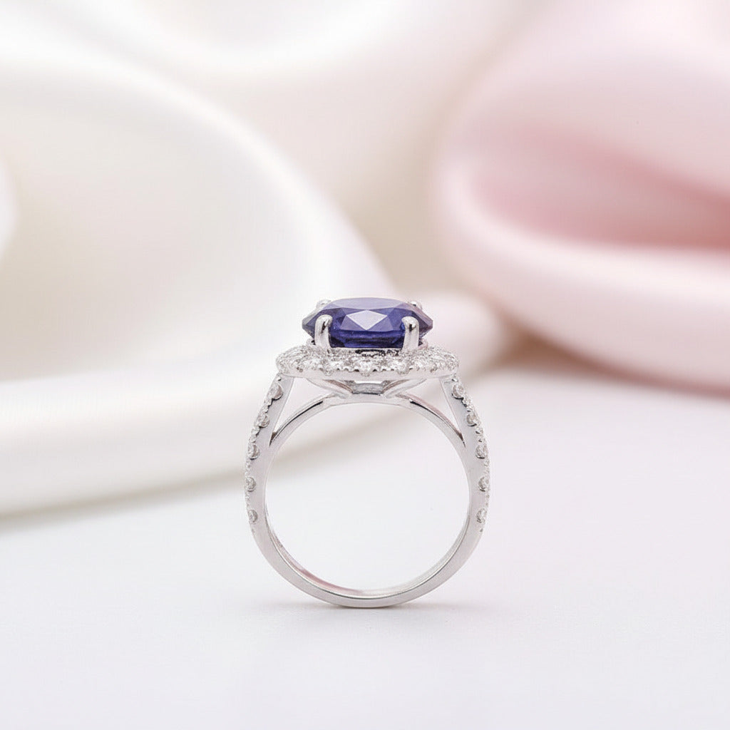 14k Solid White Gold 5.0ct Oval Sapphire Diamond Option Engagement Ring-Black Diamonds New York