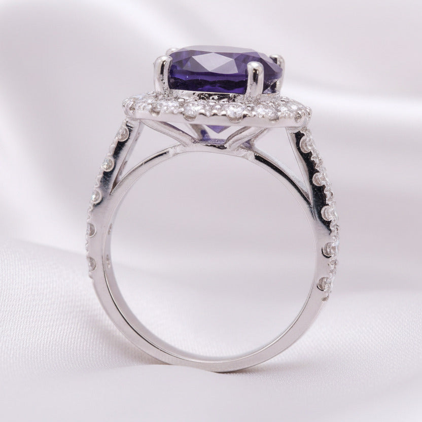 14k Solid White Gold 5.0ct Oval Sapphire Diamond Engagement Ring-Black Diamonds New York