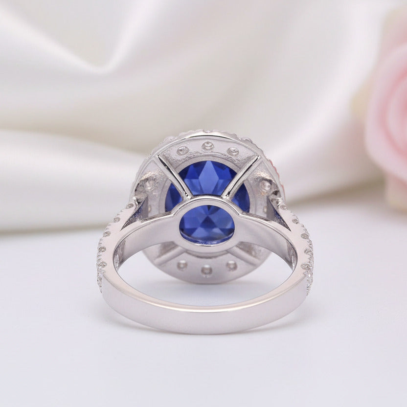 14k Solid White Gold 5.0ct Oval Sapphire Diamond Engagement Ring-Black Diamonds New York