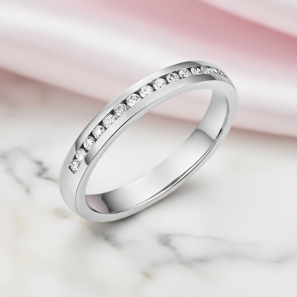 14k Solid White Gold Half Eternity Ring 0.17ct Natural Diamond Option-Black Diamonds New York
