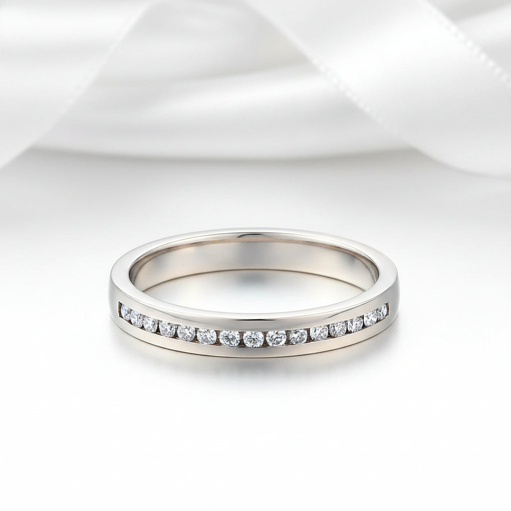 14k Solid White Gold Half Eternity Ring 0.17ct Natural Diamond Option-Black Diamonds New York