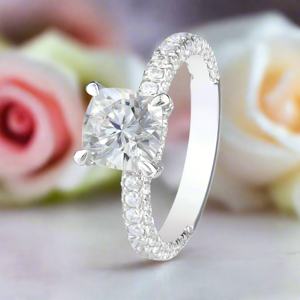 14k White Gold 1.5 Ct Cushion Cut Diamond Engagement Ring-Black Diamonds New York