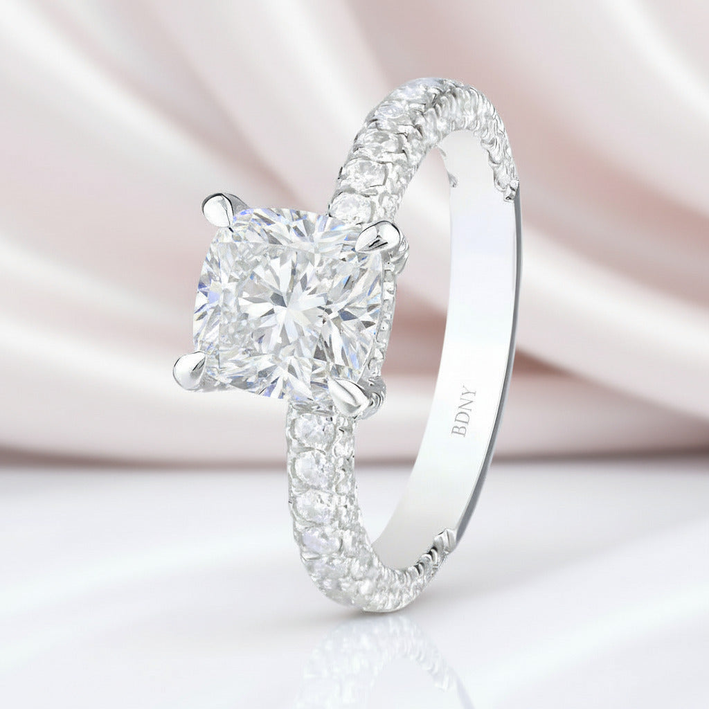 14k White Gold 1.5 Ct Cushion Cut Diamond Option Engagement Ring-Black Diamonds New York
