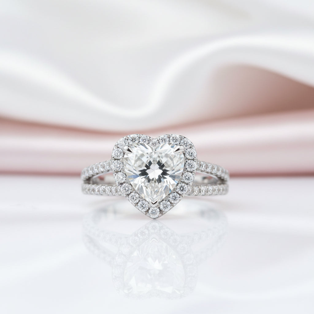 14k White Gold 2.0 Ct 8.5mm Heart Shaped Diamond Option Halo Engagement Ring-Black Diamonds New York