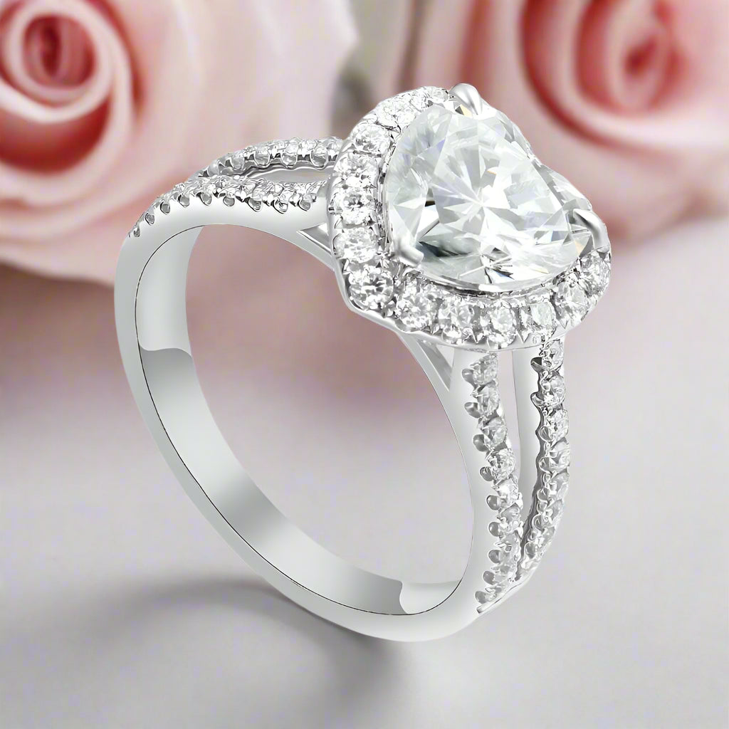 14k White Gold 2.0 Ct 8.5mm Heart Shaped Diamond Halo Engagement Ring-Black Diamonds New York