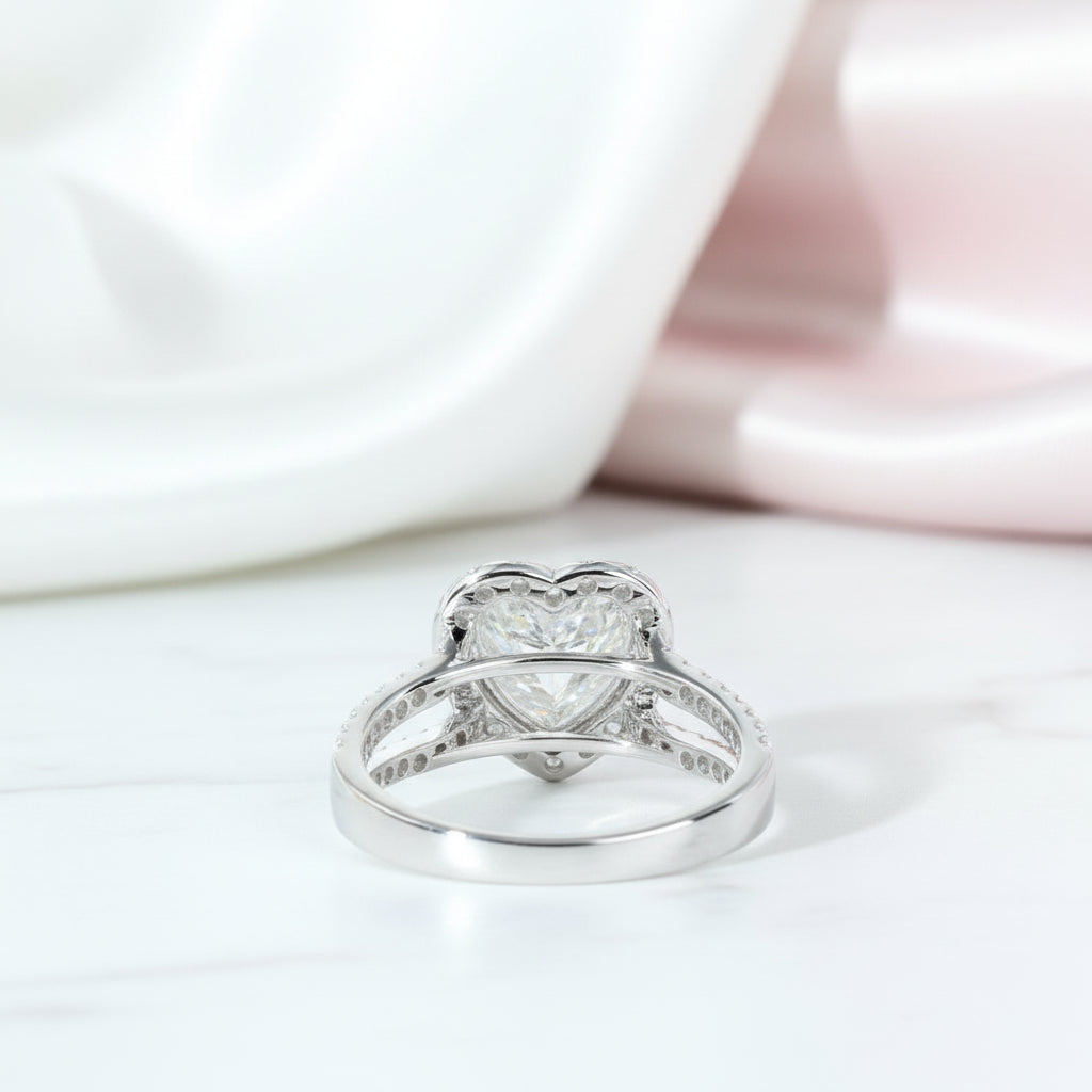 14k White Gold 2.0 Ct 8.5mm Heart Shaped Diamond Option Halo Engagement Ring-Black Diamonds New York
