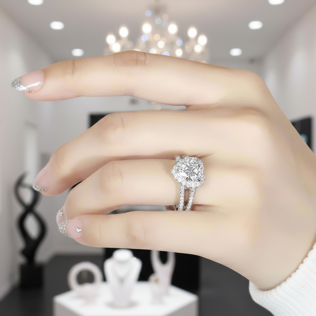 14k White Gold 2.0 Ct 8.5mm Heart Shaped Diamond Option Halo Engagement Ring-Black Diamonds New York