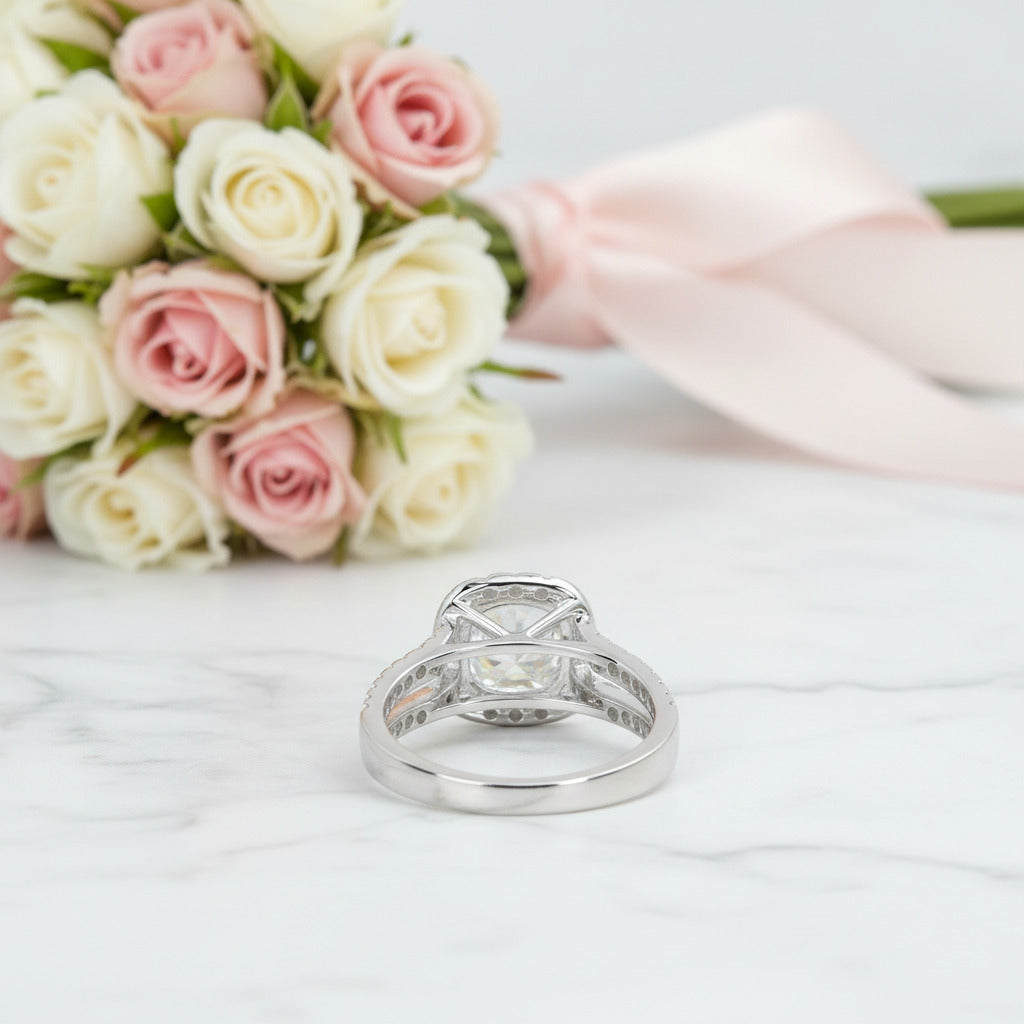 14k White Gold 2.0 Ct Cushion Cut Diamond Option Split Band Halo Engagement Ring-Black Diamonds New York