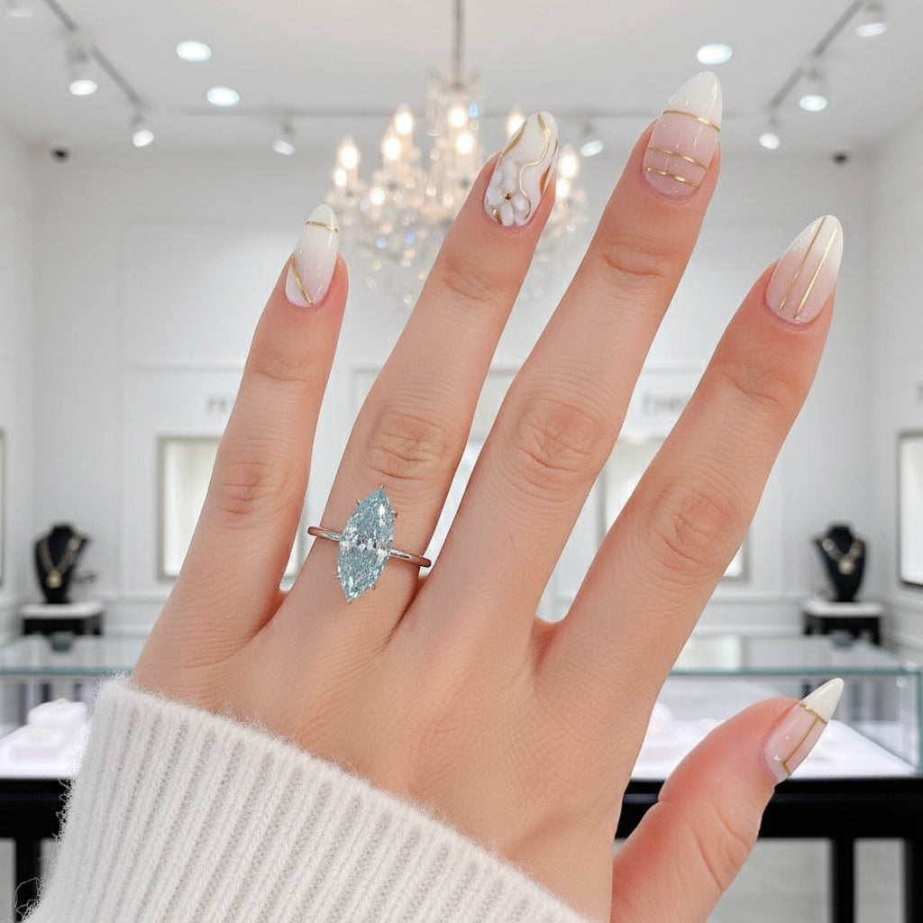 14k White Gold 3.0 Ct Marquise Cut Diamond Engagement Ring-Black Diamonds New York