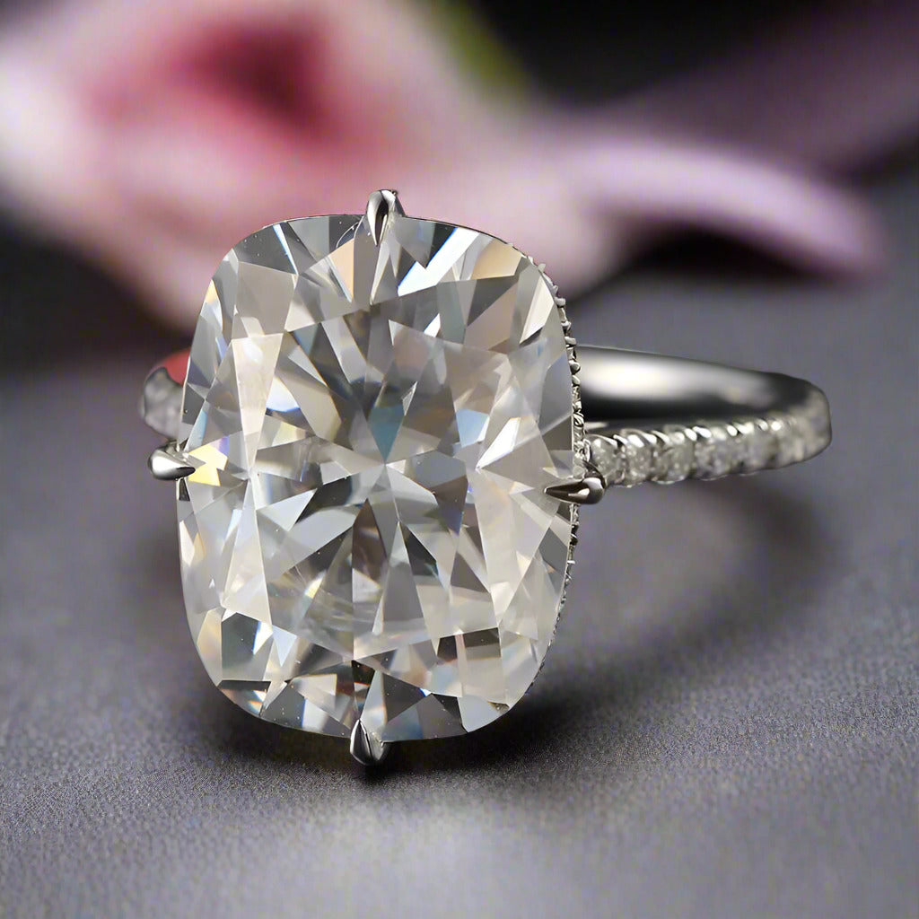 14K White Gold Cushion Cut Diamond Hidden Halo Engagement Ring-Black Diamonds New York