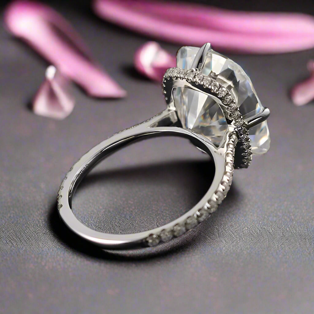 14K White Gold Cushion Cut Diamond Hidden Halo Engagement Ring-Black Diamonds New York