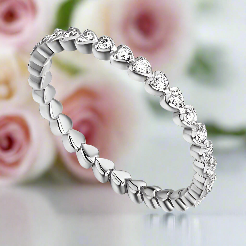 14k White Gold Heart Eternity Stacking Ring 0.33ct Diamond-Black Diamonds New York