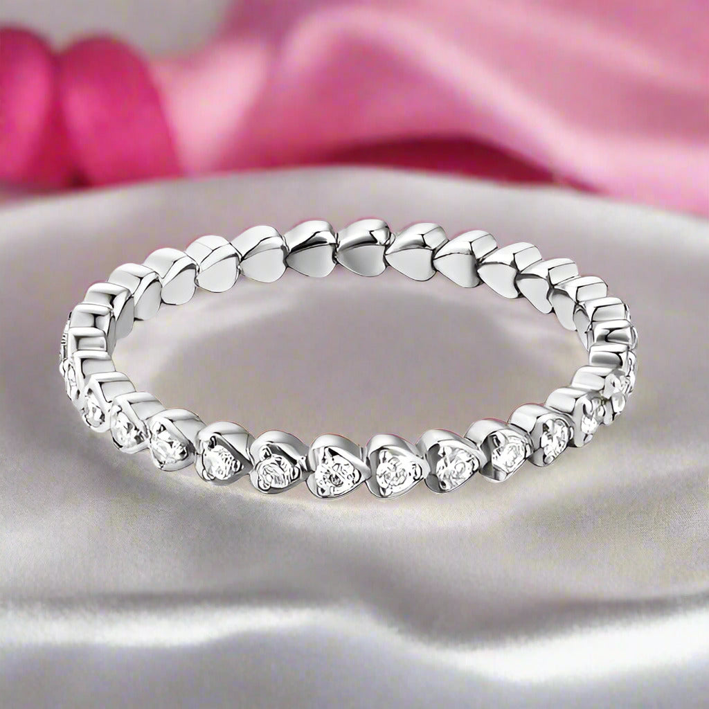 14k White Gold Heart Eternity Stacking Ring 0.33ct Diamond-Black Diamonds New York