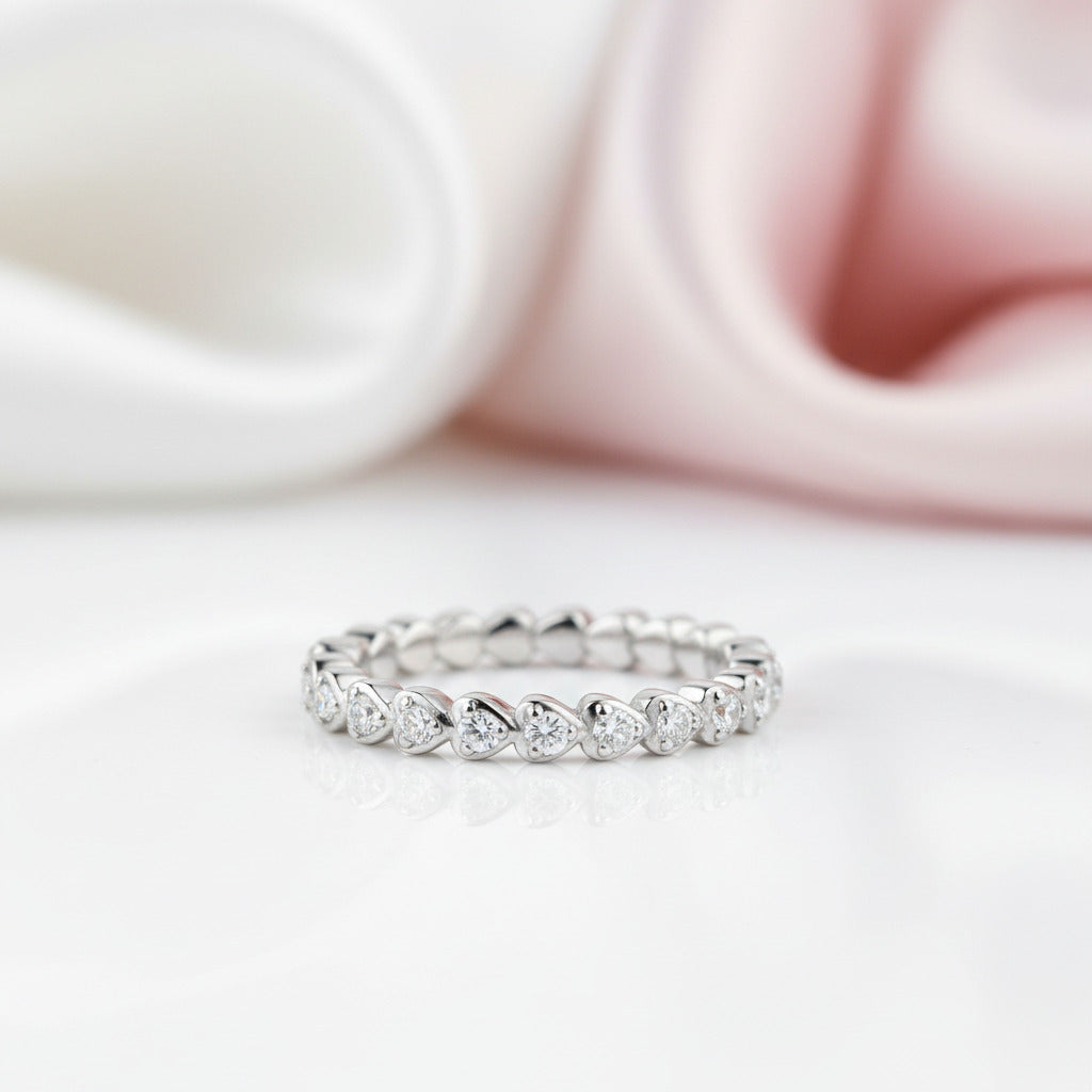 14k White Gold Heart Eternity Stacking Ring 0.33ct Diamond Option-Black Diamonds New York