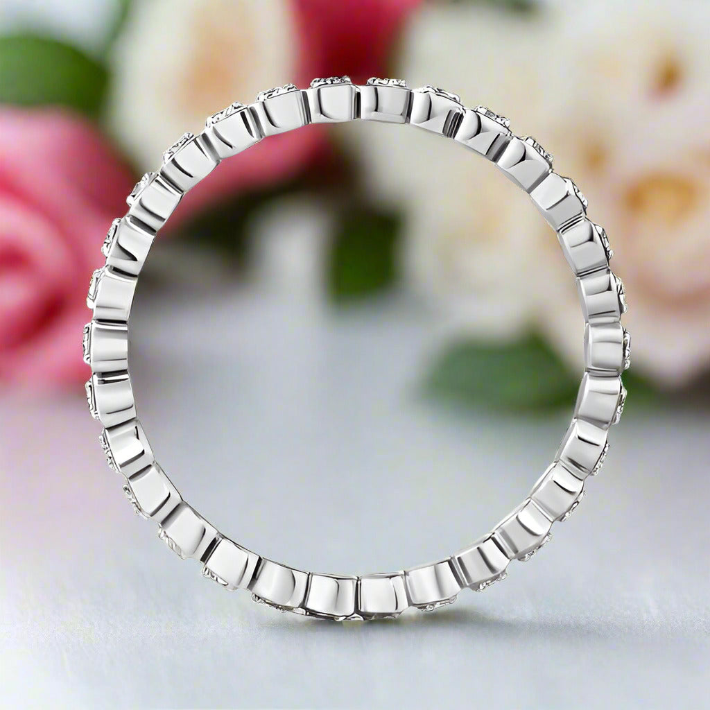 14k White Gold Heart Eternity Stacking Ring 0.33ct Diamond-Black Diamonds New York