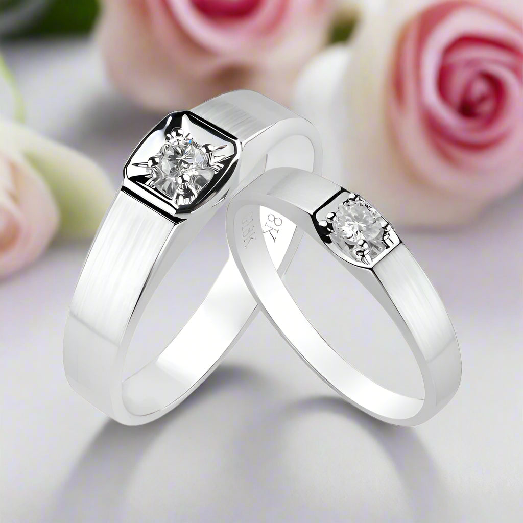 14k White Gold Round Diamond Casual Engagement Ring-Black Diamonds New York