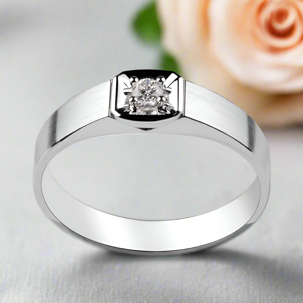 14k White Gold Round Diamond Casual Engagement Ring-Black Diamonds New York