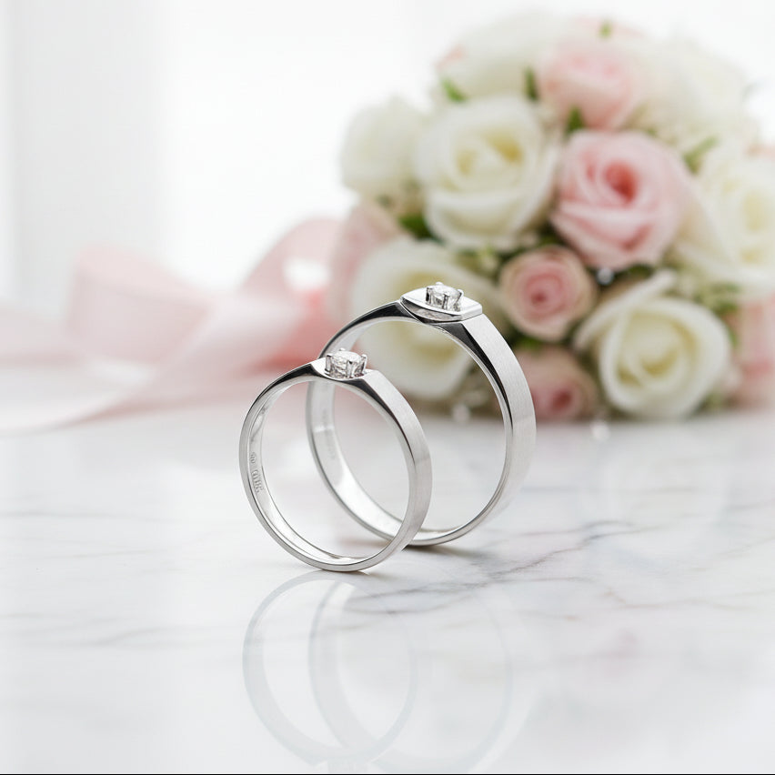 14k White Gold Round Diamond Casual Engagement Ring-Black Diamonds New York