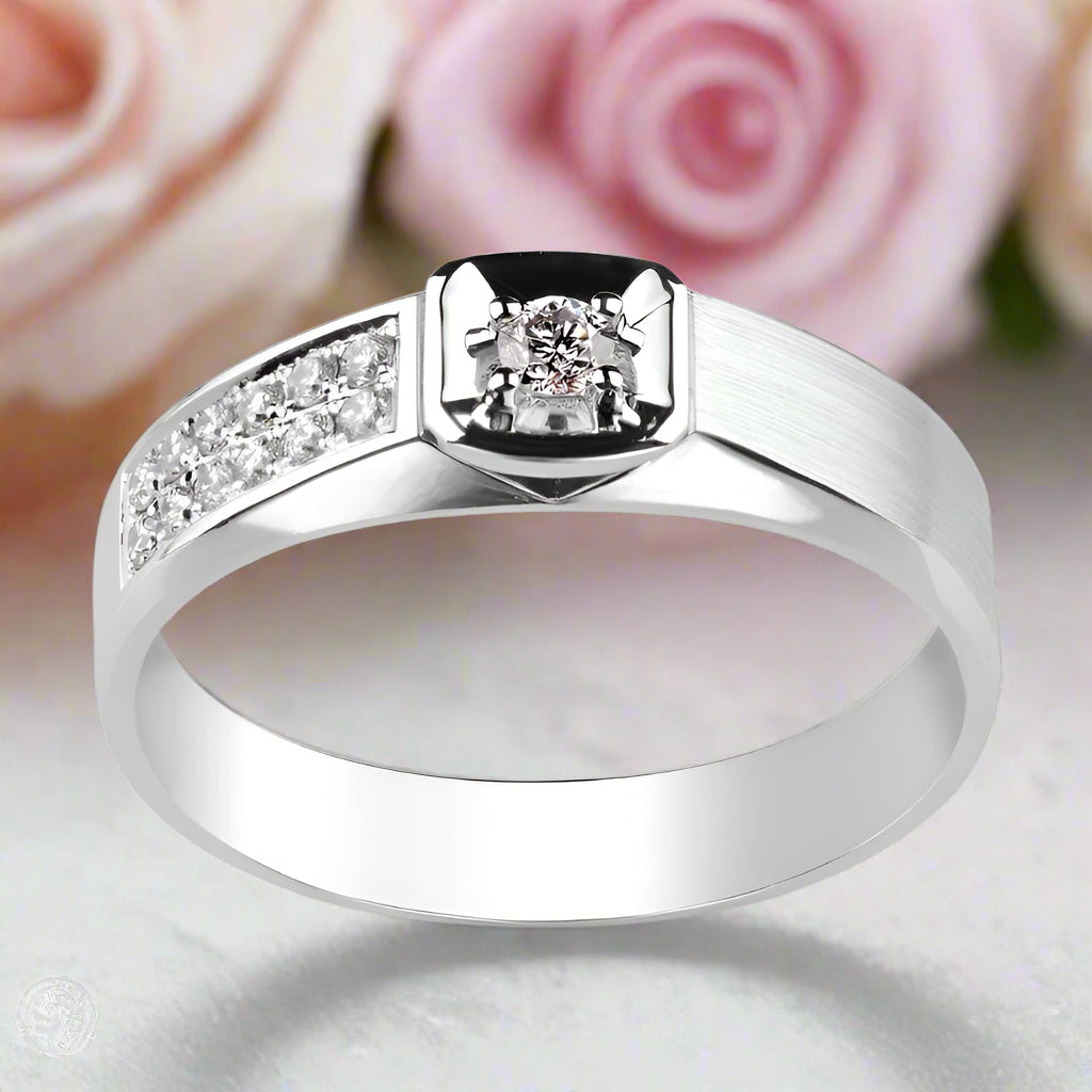 14k White Gold Round Diamond Classic Engagement Ring-Black Diamonds New York