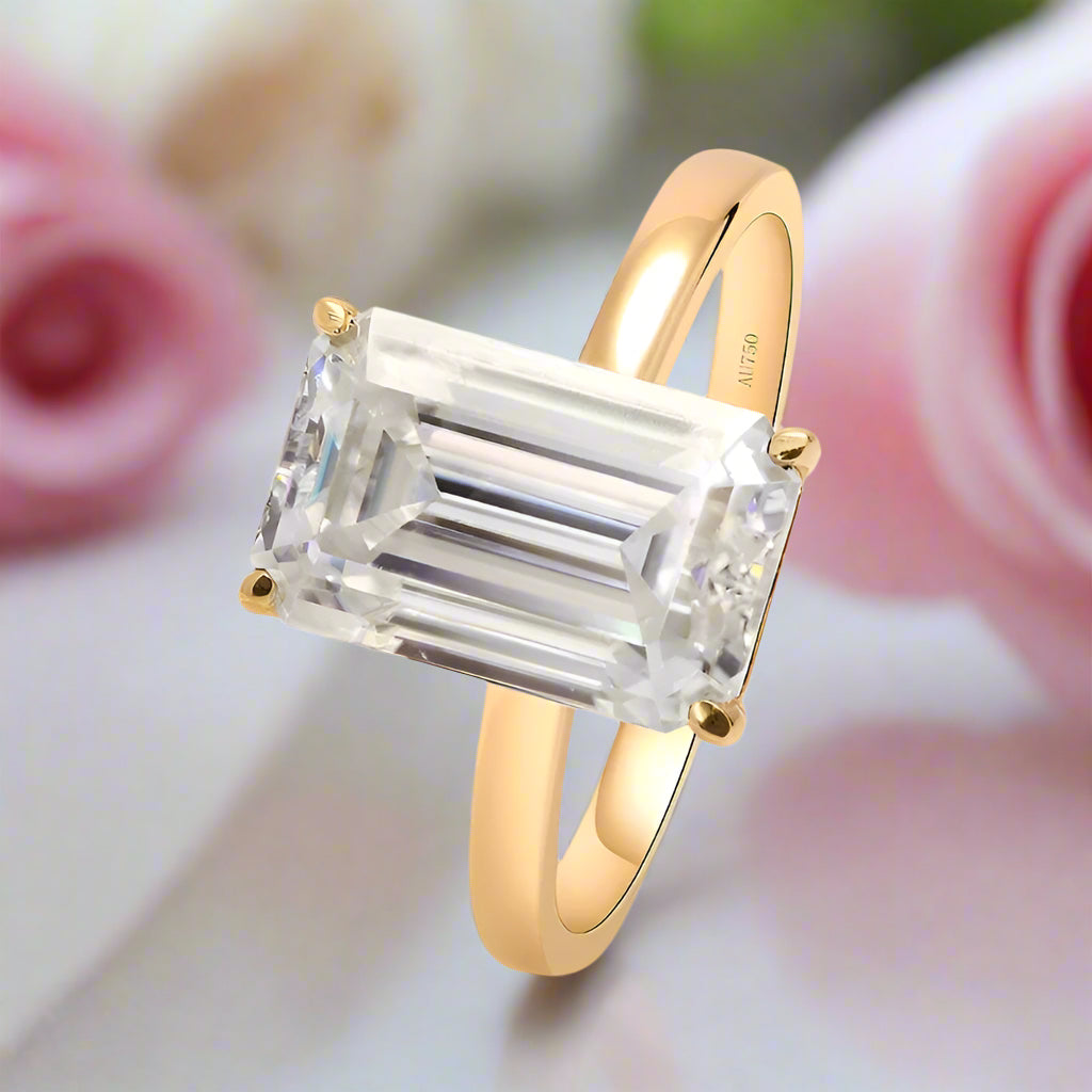 14k Yellow Gold 4.0 Carat Emerald Cut Diamond Engagement Ring-Black Diamonds New York