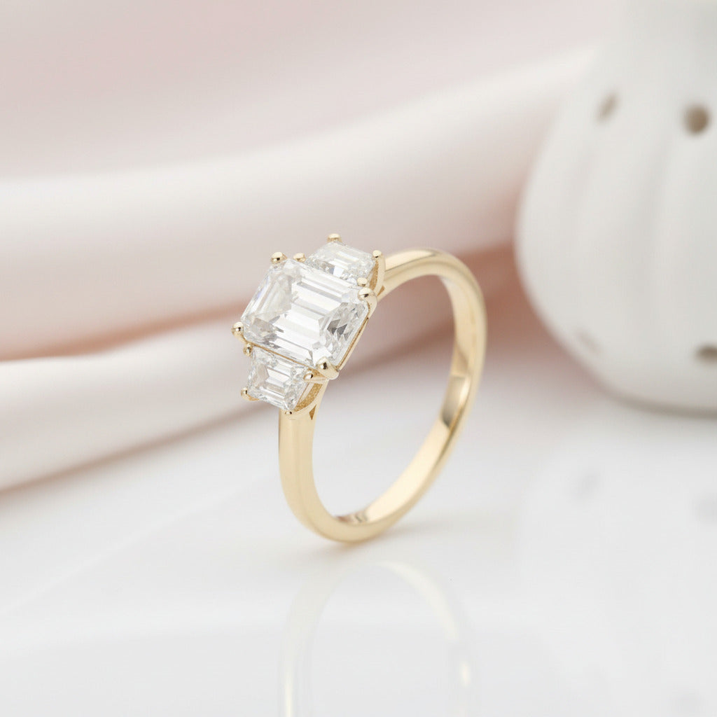 14k Yellow Gold Emerald Cut Diamond Option Baguette Engagement Ring-Black Diamonds New York