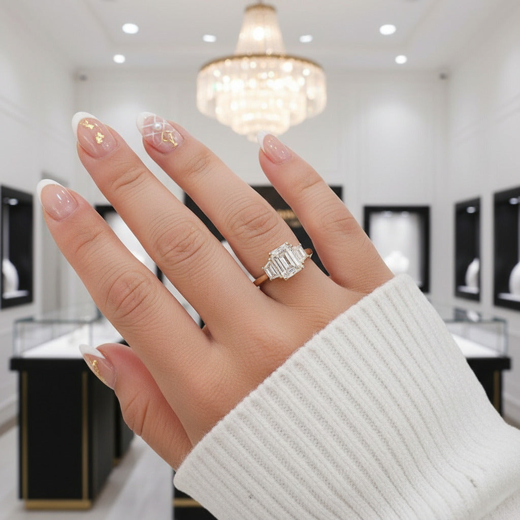 emerald cut engagement ring wedding set